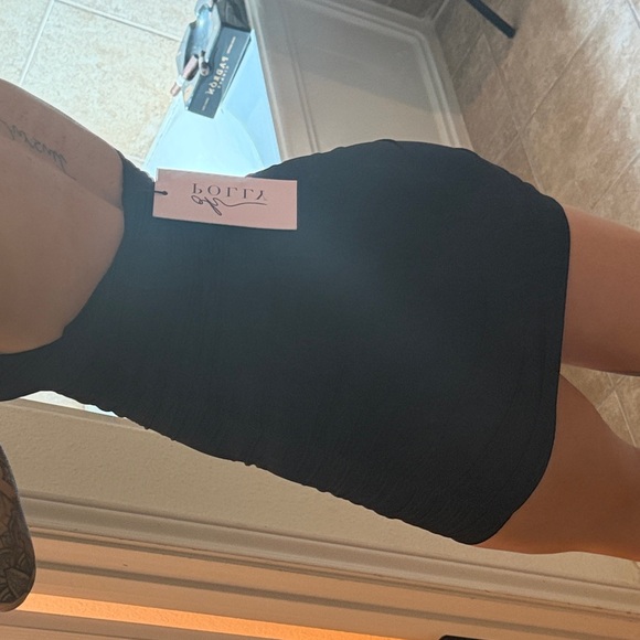 Halter Plunge Mini Dress - Black - Picture 2 of 4